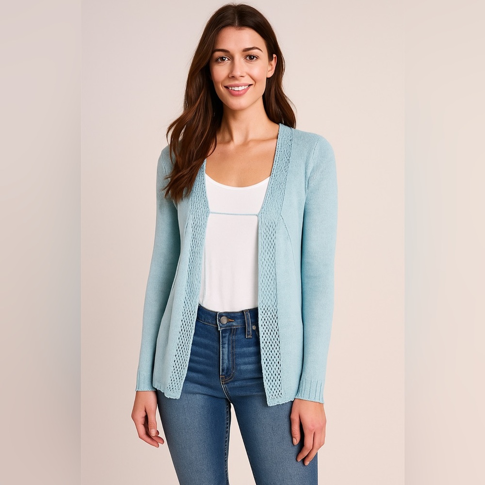 Tommy Bahama Crochet Cardigan Light Blue Open-Front Sweater